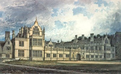 Rushton Hall, Northamptonshire: Vista desde el sureste de John Chessell Buckler