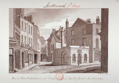 La casa de vigilancia de Saint Olave y el patio de Hopkins cerca de Tooley Street, Southwark, Londres de John Chessell Buckler
