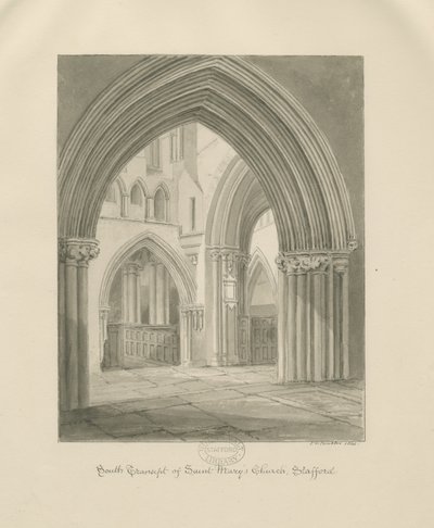 Stafford - Interior de la Iglesia de Santa María: dibujo en sepia, 1841 de John Chessell Buckler