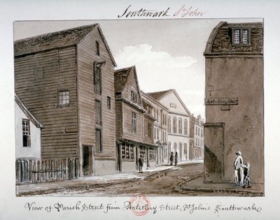 Vista de Parish Street y Artillery Street, Bermondsey, Londres, 1828 de John Chessell Buckler