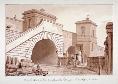 Vista del extremo sur del puente de Southwark desde Bankside, Southwark, Londres, 1828 de John Chessell Buckler