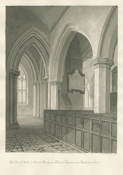 Worcestershire - Droitwich - Interior de la Iglesia de San Andrés: dibujo en sepia de John Chessell Buckler