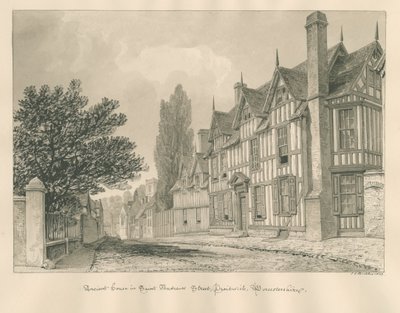 Worcestershire - Droitwich - Antigua Casa de la Calle San Andrés: dibujo en sepia de John Chessell Buckler