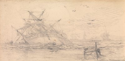 Un barco de dos cubiertas naufraga en una playa de John Christian Schetky
