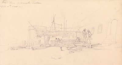 Dibujo de la Torre Redonda, puerto de Portsmouth de John Christian Schetky