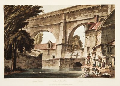 Acueducto en Arcueil, ilustración de Versalles, París y Saint Denis, pub. 1805 de John Claude Nattes