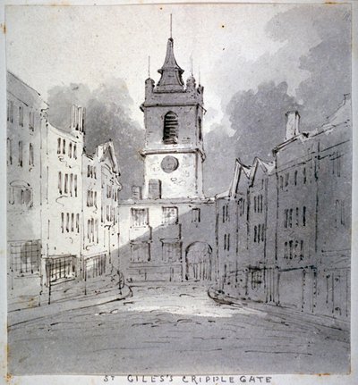 Iglesia de San Giles sin Cripplegate desde Fore Street, Ciudad de Londres de John Claude Nattes