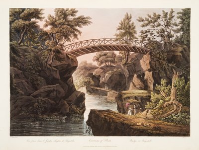 Alrededores de París, Puente en Bagatelle, ilustración de Versalles, París y Saint Denis, pub. 1809 de John Claude Nattes