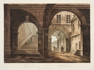 Interior del Chatelet, Parte del Muelle de Feraille, ilustración de Versalles, París y Saint Denis, pub. 1809 de John Claude Nattes