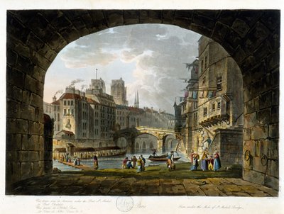 París: Pont de Chatelet y Hotel Dieu - en “París visto por J.C. Matttes”, ed. Miller, Londres de John Claude Nattes