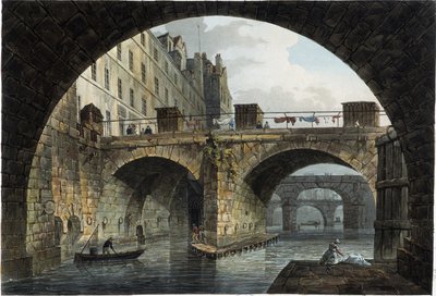 París: el pequeño puente y el Hotel Dieu - en "París visto por J.C. Mats", ed. Miller, Londres de John Claude Nattes