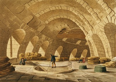 El Almacén de Trigo, Rue de Viarmes, grabado por I. Hill de John Claude Nattes