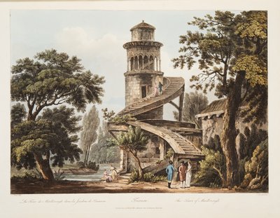 Trianón, La Torre de Marlborough, ilustración de Versalles, París y Saint Denis, pub. 1809 de John Claude Nattes