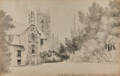Vista del jardín de Henry Thorold, Esq., su casa y la Catedral de Lincoln de John Claude Nattes