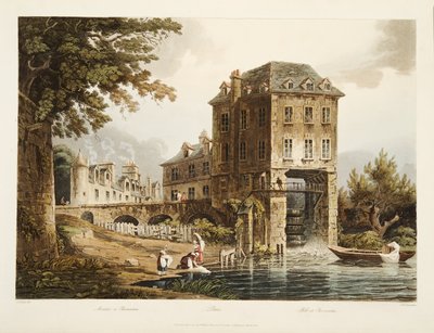 Molino en Charenton, ilustración de Versalles, París y Saint Denis, pub. 1807 de John Claude after Nattes