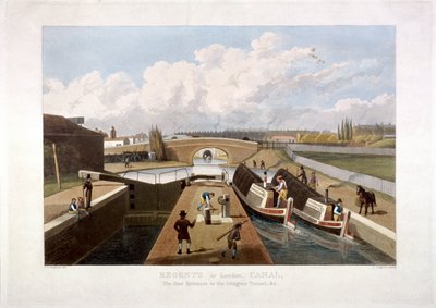 Canal del Regente, con barcazas, Islington, Londres, 1822 de John Cleghorn