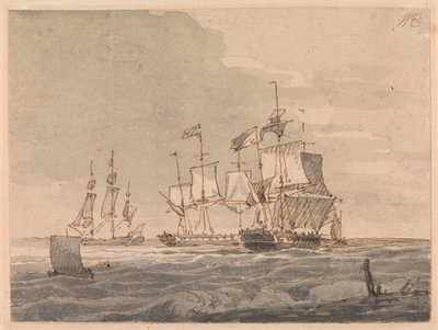Hombres de guerra frente a la costa de John Cleveley the Younger