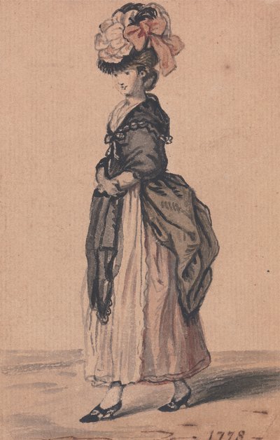 Una dama de la moda con chal negro y zapatos negros de John Collet