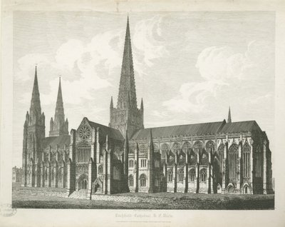 Catedral de Lichfield - Vista Sureste: grabado, nd [c 1823] de John Coney