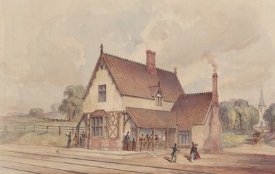 Estación de tren rural victoriana y cruce de ferrocarril, 1844-77 de John Connell Ogle
