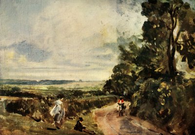 Un camino rural con árboles y figuras de John Constable