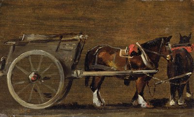 Un carro de granja con dos caballos en arnés: Un estudio para el carro en 