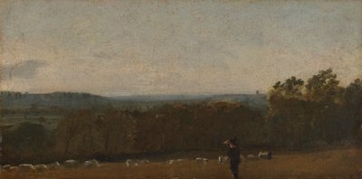 Un pastor en un paisaje mirando a través de Dedham Vale hacia Langham de John Constable
