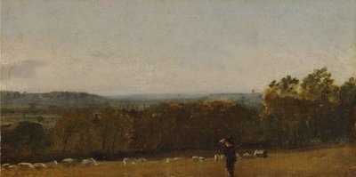 Un pastor en un paisaje mirando a través de Dedham Vale hacia Langham de John Constable