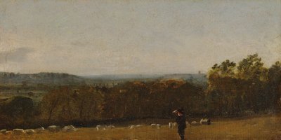 Un pastor en un paisaje mirando a través del valle de Dedham hacia Langham, ca. 1811 de John Constable