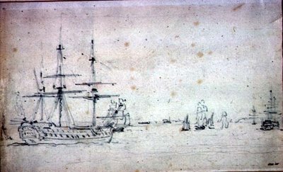 Un barco anclado y otros barcos en el Támesis de John Constable