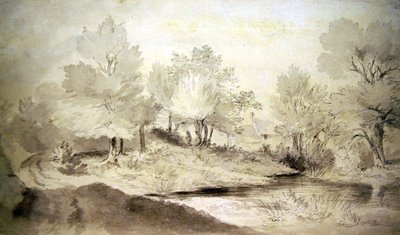 Un Estanque en Suffolk, con Cabañas en la Distancia de John Constable