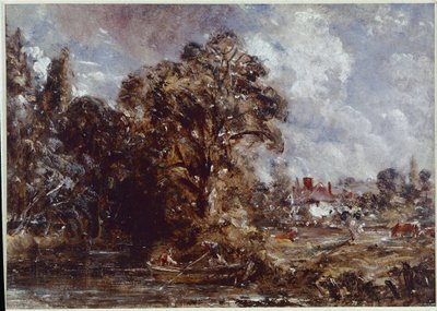 Escena de río, con una granja cerca del borde del agua de John Constable