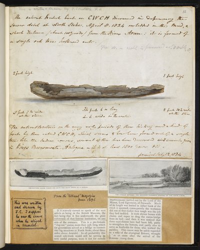 Antigüedades: Dibujo de una antigua canoa británica descubierta (1824) en North Stoke. de John Constable