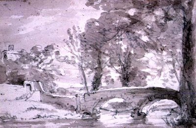 Puente con árboles y edificios, en Haddon de John Constable