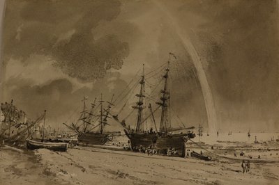 Playa de Brighton con un arco iris: Colliers Unloading, c.1792 (acuarela sobre papel) de John Constable