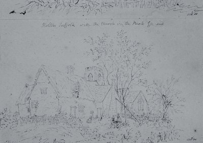 Cabaña en Holton con la iglesia al fondo de John Constable