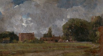 Casa de Golding Constable, East Bergholt: lugar de nacimiento del artista, paisaje con pueblo y árboles de John Constable