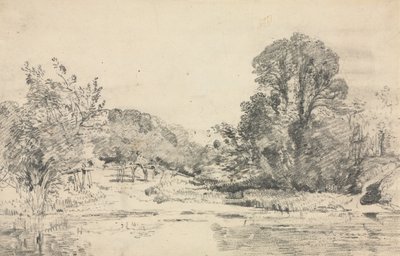 Paisaje con árboles rodeando un estanque de John Constable