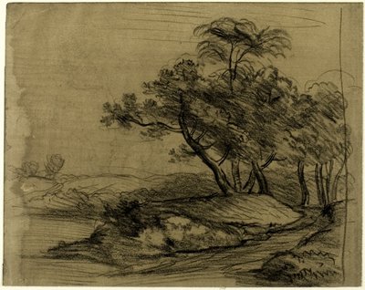 Orilla del río con árboles (anverso); manada de ganado bajo los árboles, con esbozo del paisaje (reverso) de John Constable