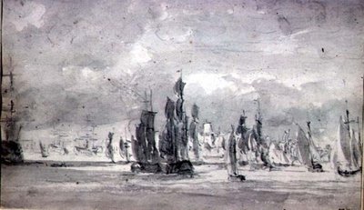 Barcos bajo un cielo nublado en el Támesis de John Constable