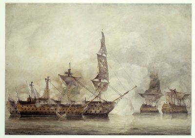 La “Victoria” en Trafalgar entre dos barcos franceses (1805). Dibujo de John Constable (1776-1837) de John Constable