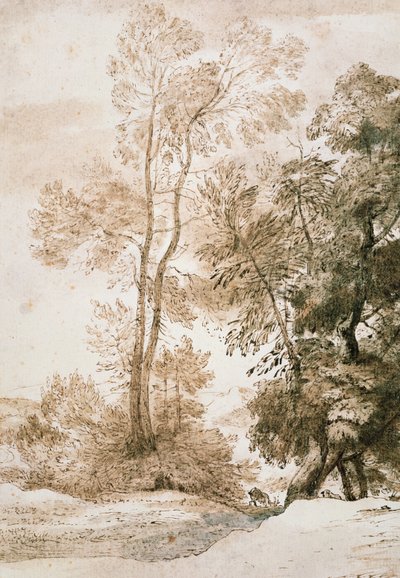 Árboles y ciervos, después de Claude de John Constable