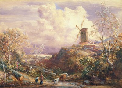 Molino de viento en una colina con conductores de ganado de John Constable