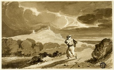 Mujer con bebé huyendo por los páramos de John Constable