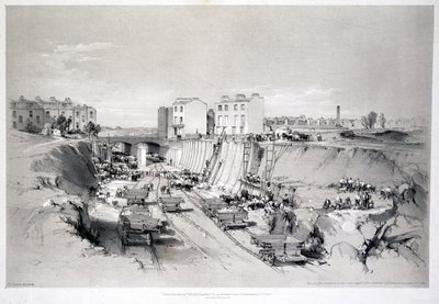 Construcción de los muros de contención en Park Street, Camden Town, 1836 de John Cooke Bourne