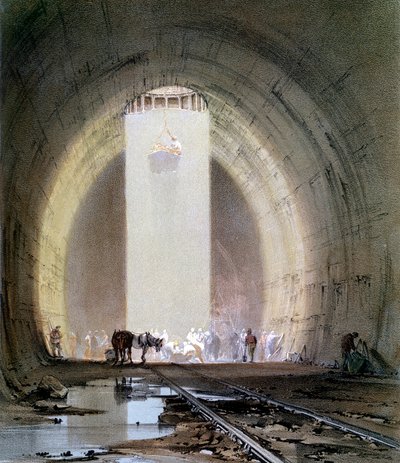 Construcción del Túnel de Kilsby en el Ferrocarril de Londres y Birmingham, 8 de julio de 1839 de John Cooke Bourne