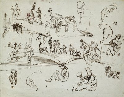 Construction of the London and Birmingham Railway, c.1835 (tinta marrón sobre papel; boceto compuesto) de John Cooke Bourne