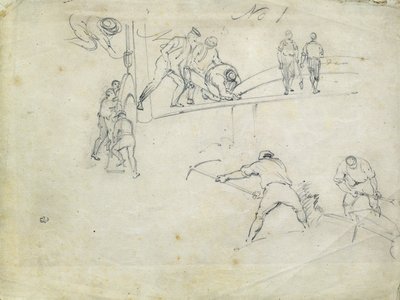 Construction of the London and Birmingham Railway, c.1835 (lápiz sobre papel; boceto compuesto) de John Cooke Bourne