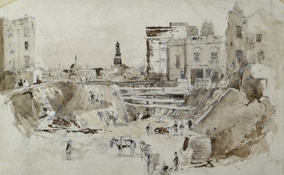 Construcción del ferrocarril de Londres y Birmingham, hacia 1835 (lápiz y aguada sobre papel) de John Cooke Bourne