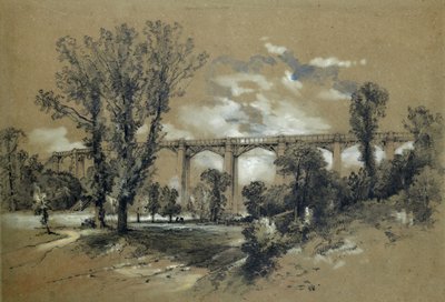 El viaducto de Blatchford, c.1835-38 (lápiz y aguada sobre papel) de John Cooke Bourne
